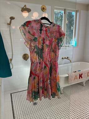 Entro Floral Smocked Mini Dress, Women's Large NWT